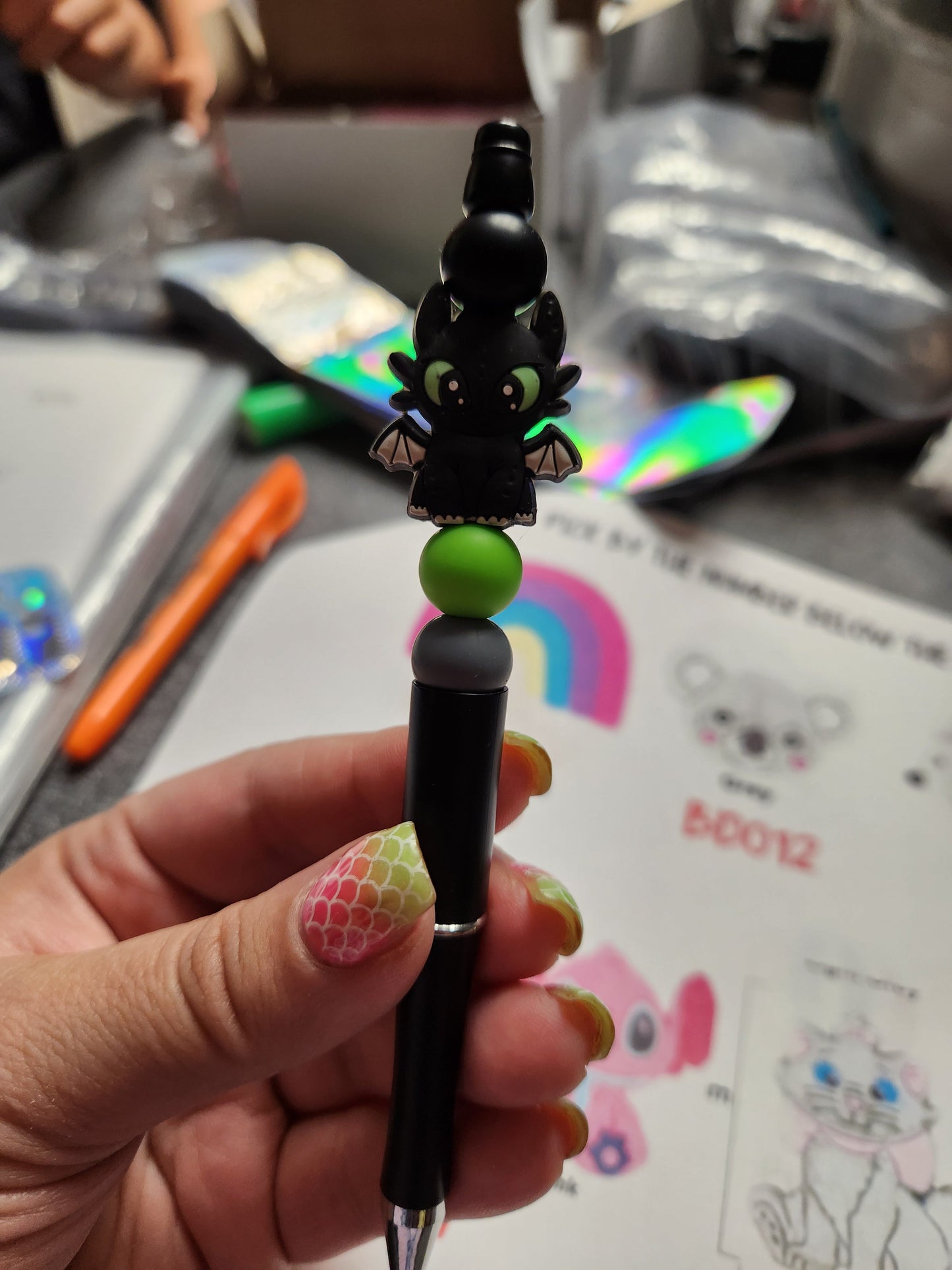 Black Dragon Silicone Beaded Pen or Keychain