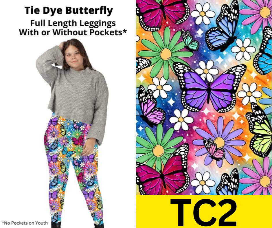 Tie Dye Butterfly Full Length Leggings w/ Pockets