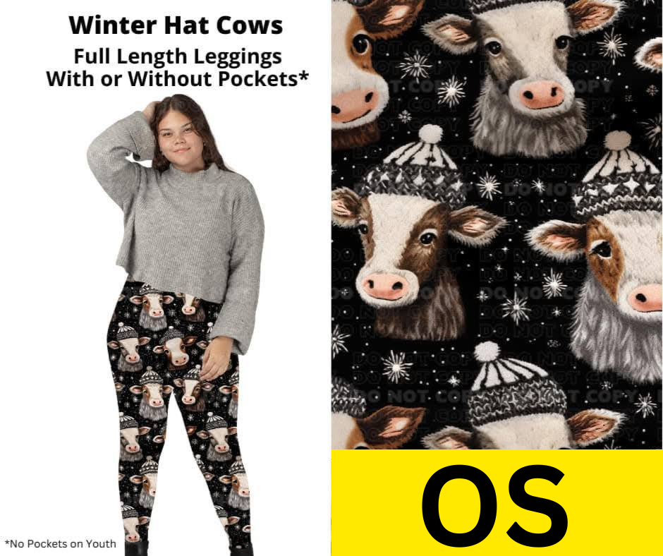 Winter Hat Cows Full Length Leggings w/ Pockets