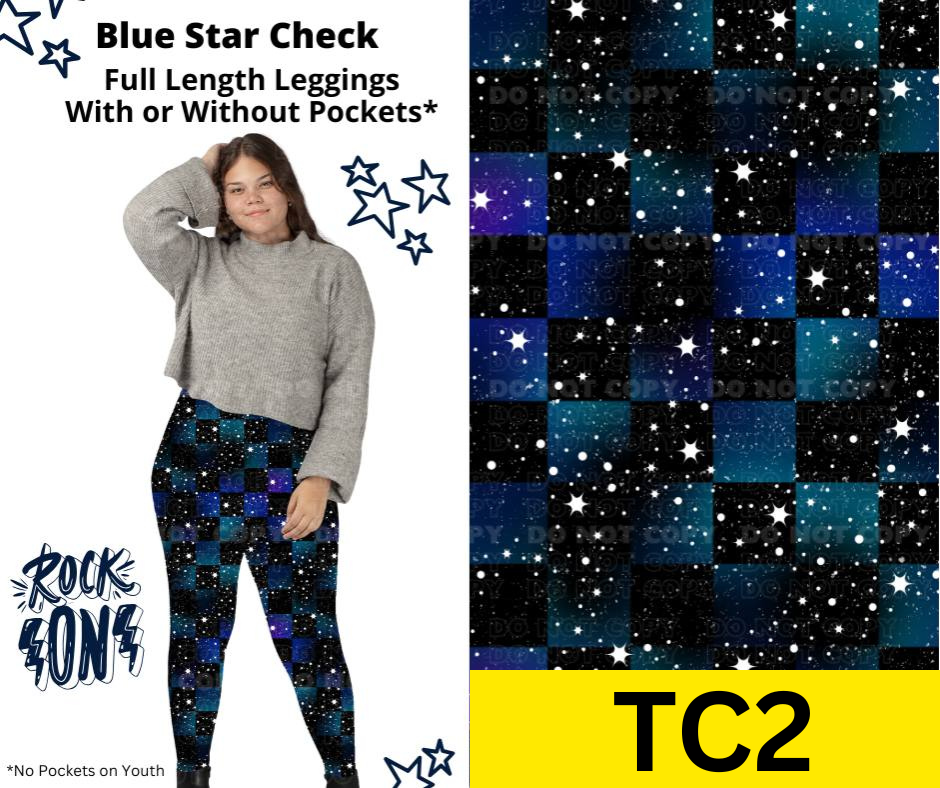 Blue Star Check Full Length Leggings w/ Pockets