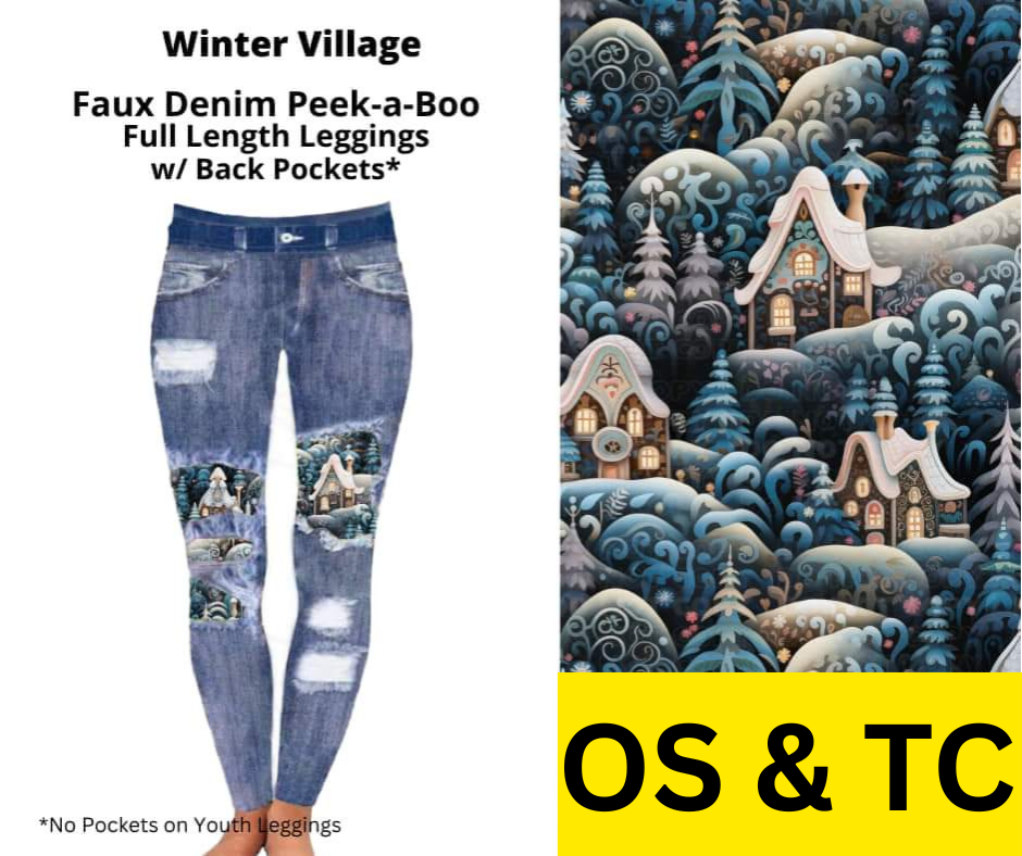 Winter Village Faux Denim Full Length Peekaboo Leggings