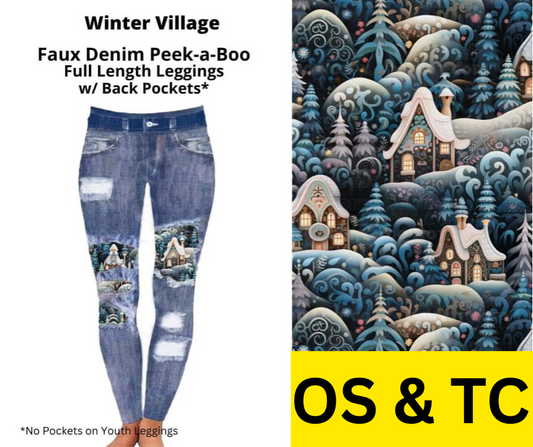 Winter Village Faux Denim Full Length Peekaboo Leggings