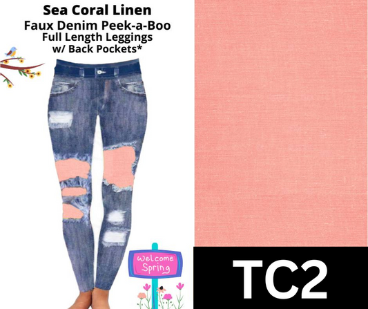 Sea Coral Linen Faux Denim Full Length Peekaboo Leggings