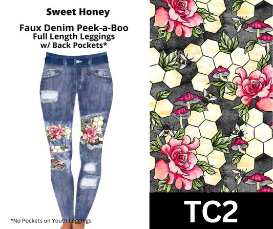 Sweet Honey Faux Denim Full Length Peekaboo Leggings