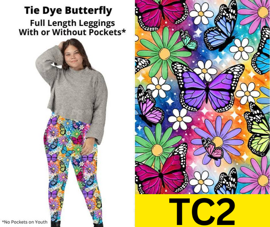 Tie Dye Butterfly Full Length Leggings w/ Pockets