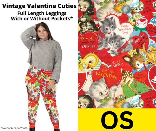 Vintage Valentine Cuties Full Length Leggings w/ Pockets