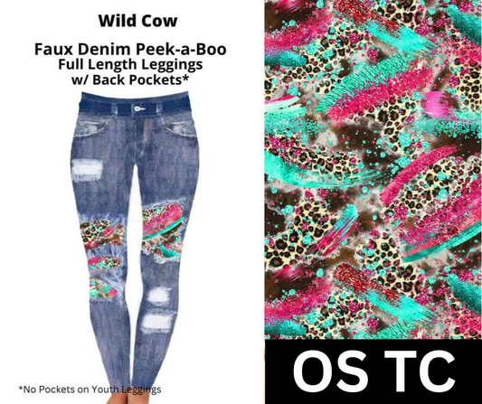 Wild Cow Faux Denim Full Length Peekaboo Leggings