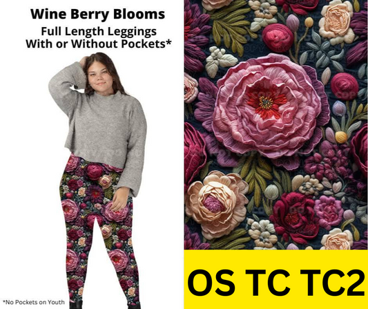Wine Berry Blooms Full Length Leggings w/ Pockets