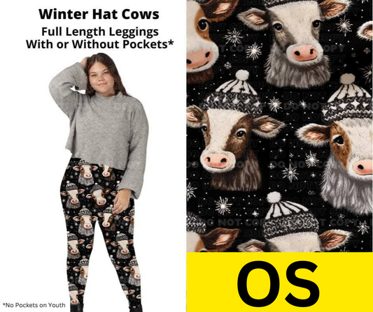 Winter Hat Cows Full Length Leggings w/ Pockets