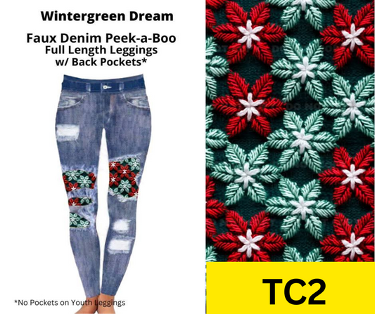 Wintergreen Dream Faux Denim Full Length Peekaboo Leggings